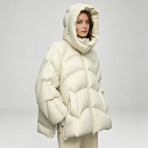 Custom Women's Cropped Oversized Cream Puffer Jacket