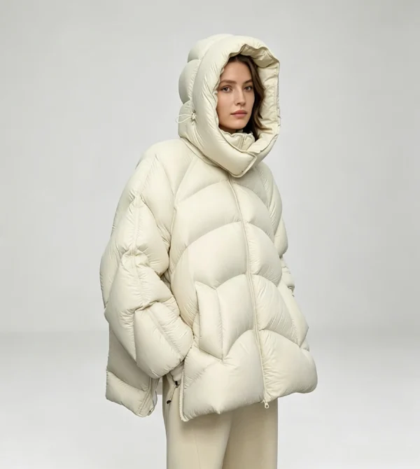 Custom Women's Cropped Oversized Cream Puffer Jacket Custom Women's Cropped Oversized Cream Puffer Jacket