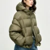 Custom Women's Cropped Olive Puffer Jacket