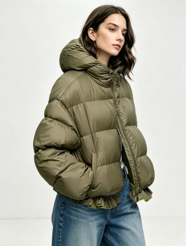 Custom Women's Cropped Olive Puffer Jacket