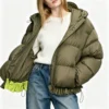 Custom Women's Cropped Olive Puffer Jacket - view 3
