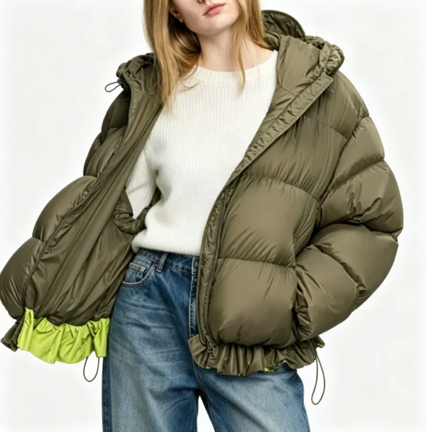 Custom Women's Cropped Olive Puffer Jacket - view 3