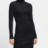 Custom Women's Merino Wool Ribbed Turtleneck Black Sweater Dress