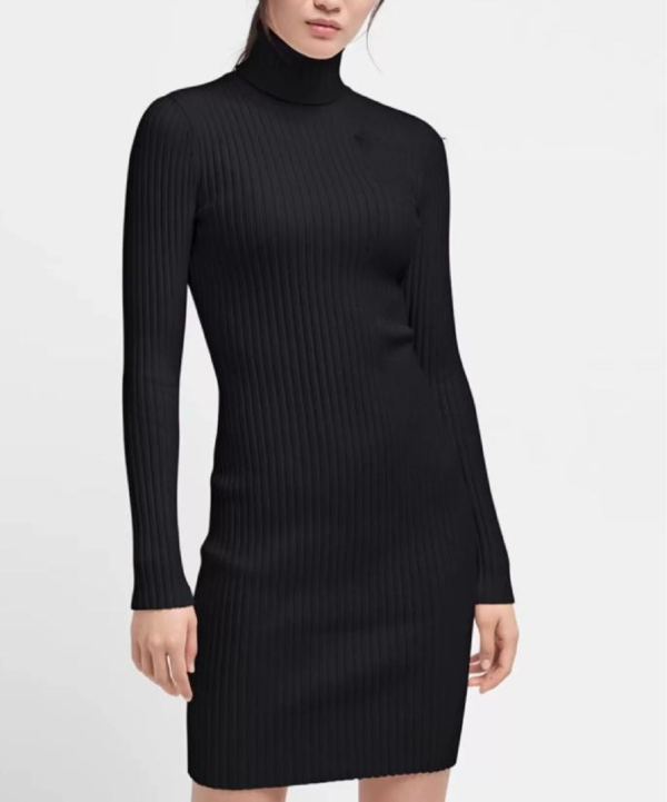 Custom Women's Merino Wool Ribbed Turtleneck Black Sweater Dress