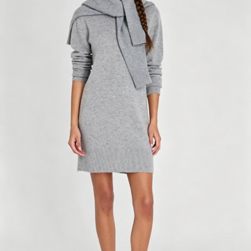 Custom Women's Merino Wool Ribbed Turtleneck Oversized Grey Sweater Dress Custom Women's Merino Wool Ribbed Turtleneck Oversized Grey Sweater Dress