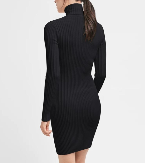 Custom Women's Merino Wool Ribbed Turtleneck Black Sweater Dress - view 2