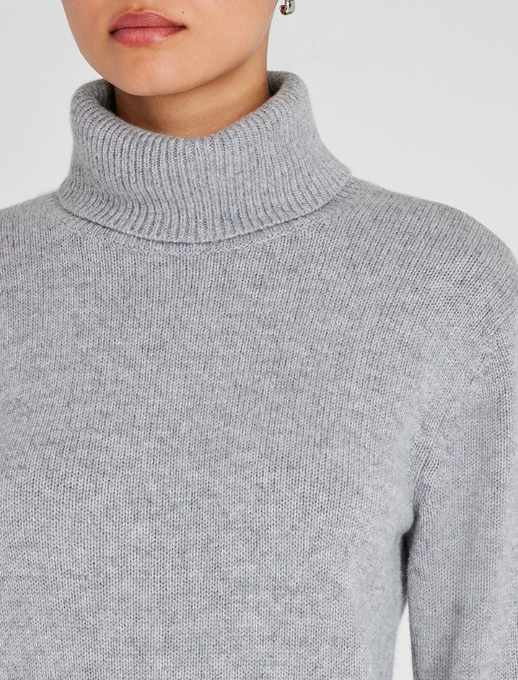 Custom Women's Merino Wool Ribbed Turtleneck Oversized Grey Sweater Dress - view 3