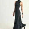 Custom Women's Lambswool Ribbed High-Neck Charcoal Sweater Dress Custom Women's Lambswool Ribbed High-Neck Charcoal Sweater Dress