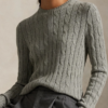 Custom Women's Lambswool Cable-Knit Crew-Neck Grey Sweater