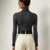 Custom Women's Lambswool Ribbed Turtleneck Skinny Navy Sweater - view 2