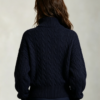 Custom Women's Lambswool Cable-Knit Stand-Collar Red Sweater - view 2 Custom Women's Lambswool Cable-Knit Stand-Collar Red Sweater - view 2