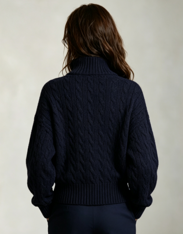 Custom Women's Lambswool Cable-Knit Stand-Collar Red Sweater - view 2 Custom Women's Lambswool Cable-Knit Stand-Collar Red Sweater - view 2