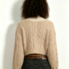 Custom Women's Merino Wool Cable-Knit V-Neck Cropped Sand Sweater - view 2