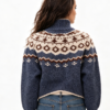 Custom Women's Merino Wool Jacquard Turtleneck Cropped Navy Sweater - view 2