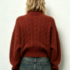 Custom Women's Lambswool Cable-Knit Crew-Neck Cropped Oversized Rust Sweater - view 2