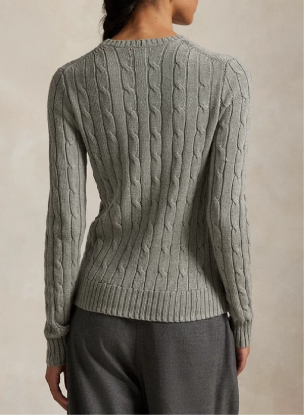 Custom Women's Lambswool Cable-Knit Crew-Neck Grey Sweater - view 2