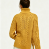 Custom Women's Lambswool Cable-Knit Turtleneck Oversized Mustard Sweater - view 2