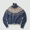 Custom Women's Merino Wool Jacquard Turtleneck Cropped Navy Sweater - view 3