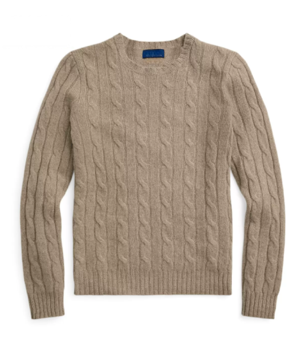 Custom Women's Merino Wool Cable-Knit Crew-Neck Khaki Sweater - view 3