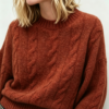 Custom Women's Lambswool Cable-Knit Crew-Neck Cropped Oversized Rust Sweater - view 3