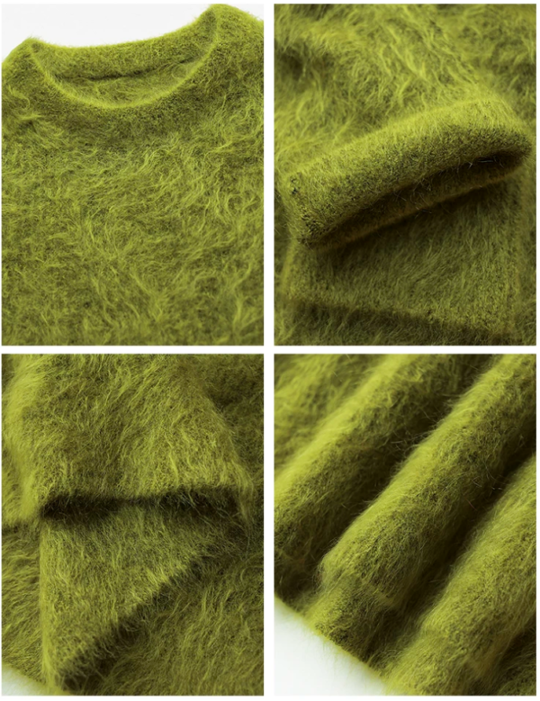 Custom Women's Mohair Blend Ribbed Crew-Neck Cropped Oversized Olive Sweater - view 3