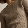 Custom Women's Merino Wool Cable-Knit Crew-Neck Khaki Sweater - view 4