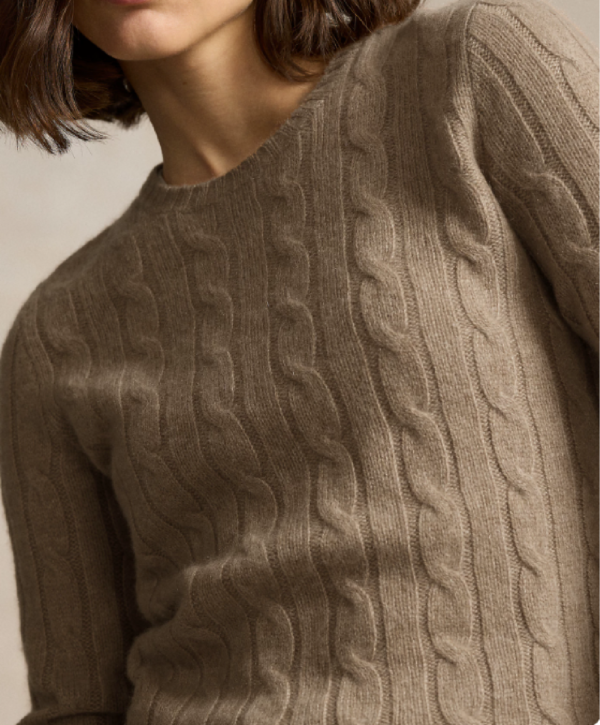 Custom Women's Merino Wool Cable-Knit Crew-Neck Khaki Sweater - view 4