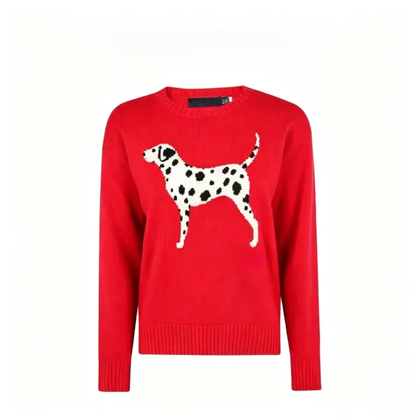 Custom Women's Lambswool Jacquard Crew-Neck Oversized Red Sweater - view 2