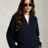 Custom Women's Lambswool Cable-Knit Stand-Collar Red Sweater Custom Women's Lambswool Cable-Knit Stand-Collar Red Sweater