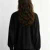 Custom Women's Cashmere Blend Ribbed Crew-Neck Oversized Black Sweater - view 2
