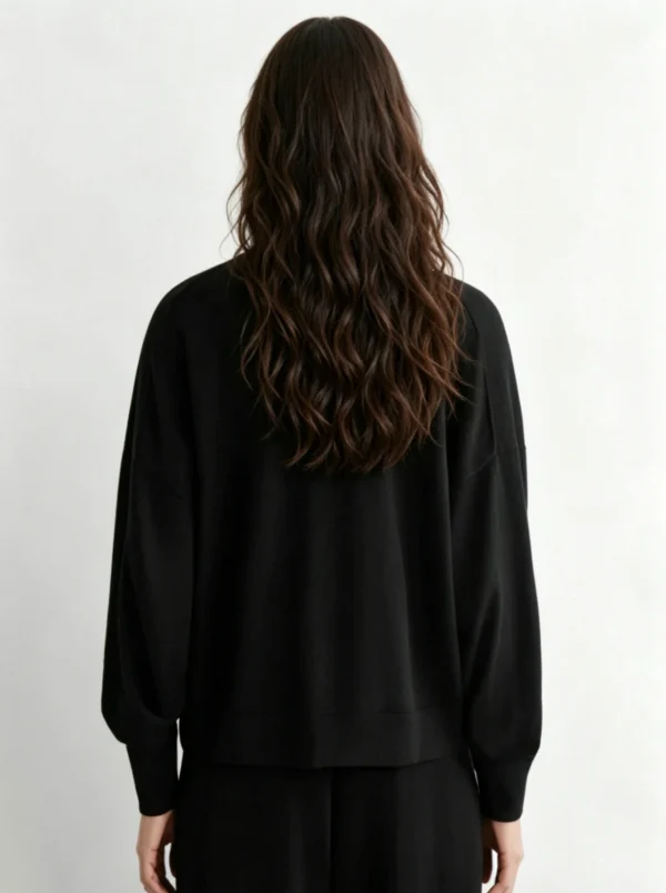 Custom Women's Cashmere Blend Ribbed Crew-Neck Oversized Black Sweater - view 2