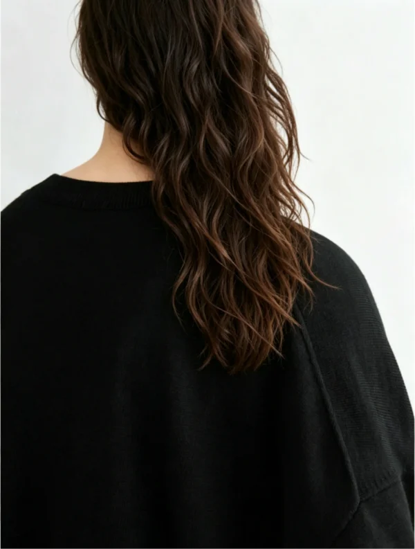 Custom Women's Cashmere Blend Ribbed Crew-Neck Oversized Black Sweater - view 3