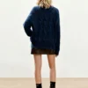 Custom Women's Wool Blend Ribbed Crew-Neck Oversized Navy Sweater - view 2