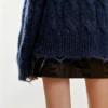 Custom Women's Wool Blend Ribbed Crew-Neck Oversized Navy Sweater - view 3