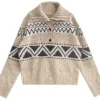 Custom Women's Merino Wool Jacquard Turtleneck Oversized Sand Sweater - view 2