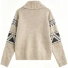 Custom Women's Merino Wool Jacquard Turtleneck Oversized Sand Sweater - view 3