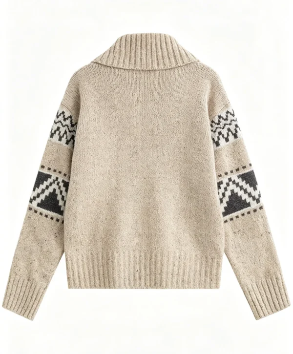 Custom Women's Merino Wool Jacquard Turtleneck Oversized Sand Sweater - view 3