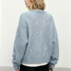 Custom Women's Mohair Blend Cable-Knit Crew-Neck Oversized Washed Blue Sweater - view 2