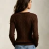 Custom Women's Cashmere Blend Cable-Knit V-Neck Chocolate Brown Sweater - view 2