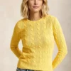 Custom Women's Lambswool Cable-Knit Crew-Neck Mustard Sweater