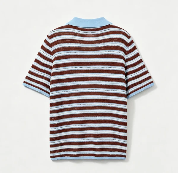Custom Women's Wool Jacquard Knit Short-Sleeve Polo-Collar Brown Sweater - view 3