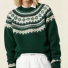 Custom Women's Cotton Blend Jacquard Crew-Neck Cropped Green Sweater