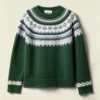 Custom Women's Cotton Blend Jacquard Crew-Neck Cropped Green Sweater - view 2