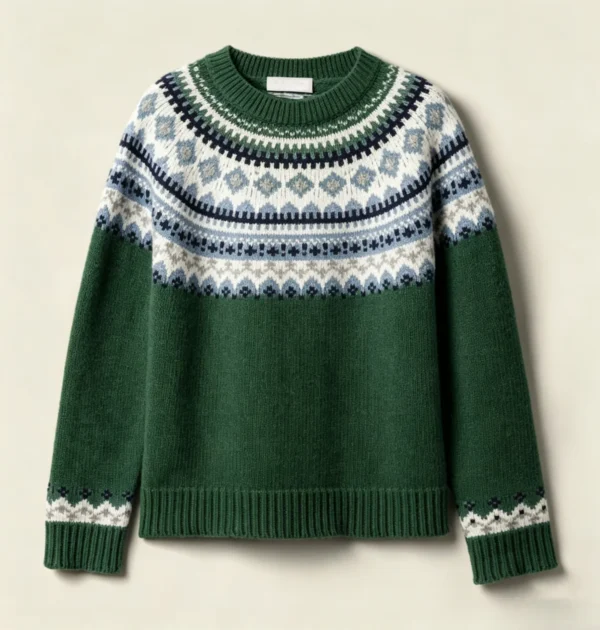 Custom Women's Cotton Blend Jacquard Crew-Neck Cropped Green Sweater - view 2