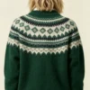 Custom Women's Cotton Blend Jacquard Crew-Neck Cropped Green Sweater - view 3