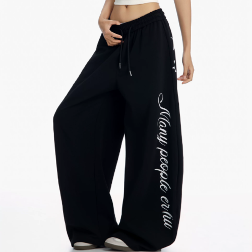 Custom Women's Heavyweight Fleece 500 GSM Plastisol Print Baggy Black Sweatpants Custom Women's Heavyweight Fleece 500 GSM Plastisol Print Baggy Black Sweatpants