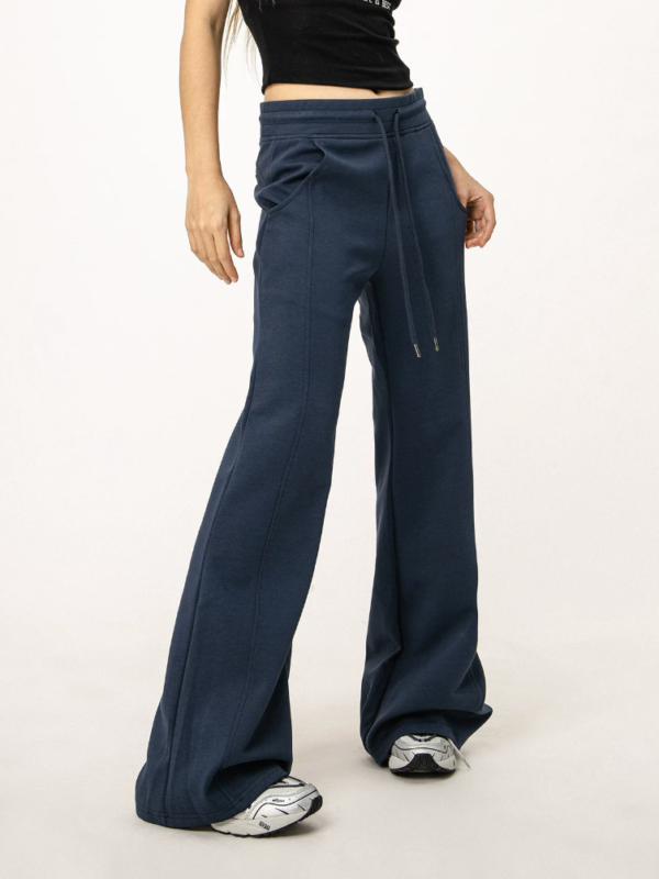 Custom Women's French Terry 400 GSM Embroidered Flared Leg Navy Sweatpants