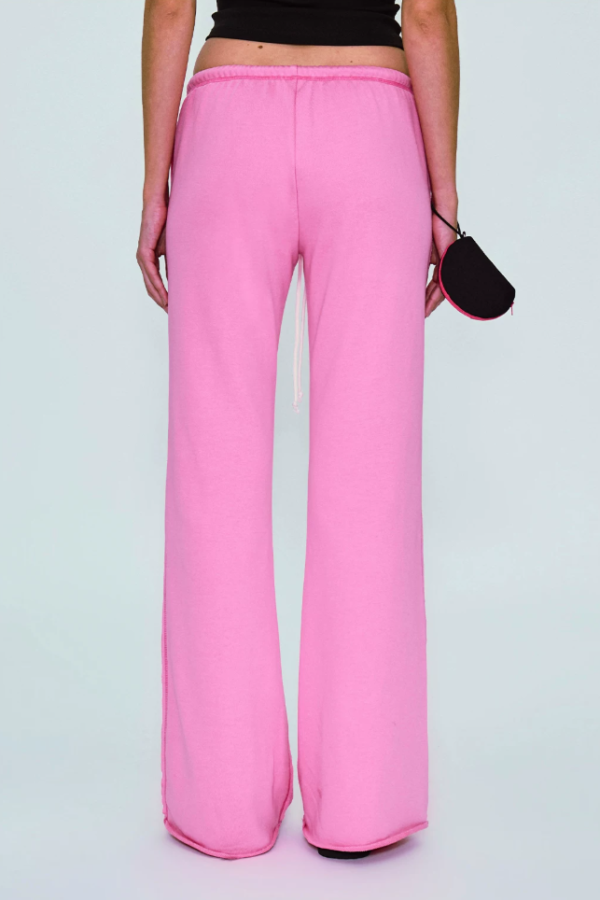Custom Women's Organic Cotton Raw Edge Flared Leg Hot Pink Sweatpants - view 3