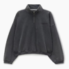 Custom Women's Cotton Acid Wash Half Zip Oversized Washed Black Sweatshirt - view 2