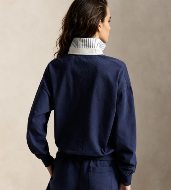 Custom Women's Cotton Polo-Collar Boxy Navy Sweatshirt - view 2